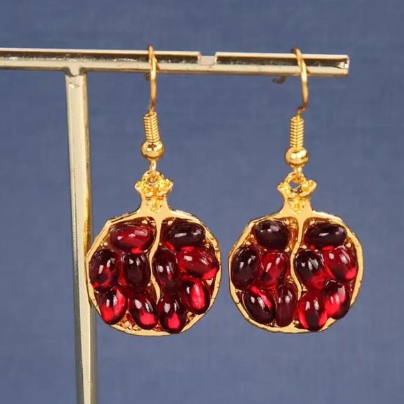 14K Gold Earring Pomegranate Earrings - Picture 4 of 6